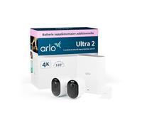 Arlo Ultra 2 Camera Surveillance WiFi Exterieure Sans Fil, 4K UHD, 180° Vision Nocturne, Sirène, Détection Mouvement, Audio Bidirectionnel, SmartHub Incluse, Inclus 90 Jrs Arlo Secure, 2 Caméras Blanc