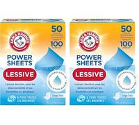 Arm & Hammer Power Sheets Détergent à Lessive en Feuilles, Parfum Fresh Linen, 50 Unités, Jusqu'à 100 Petites Lessives (Lot de 2)
