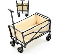 ARMAAN Chariot De Camping Pliable Robuste avec Structure en Acier Renforcé, Roues Tout Terrain 5 Pouces, Chariot De Transport Pliable, pour Plage, Pêche Et Activités Extérieures,Beige-58 * 40 * 41cm