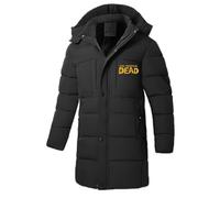 ARMAAN Doudoune D'hiver Homme, Veste Mi-longue Matelassée À Capuche Zippée, Doublée Polaire, Coupe-vent Et Chaude De Walking Dead, Modèle Matelassé Épais,Black-x_l