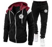 ARMAAN Ensemble Survêtement Homme Complet, Sweat à Manches Longues avec Capuche et Pantalons Sport pour Supernatural, Costume Jogging Décontracté 2 Pièces, Survêtements Chaleur Hiver,Black1-3x_l