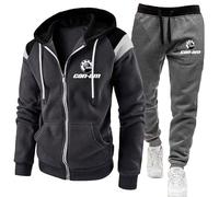 ARMAAN Ensemble survêtement homme, sweat à capuche zippé complet pour Can-am, pantalon jogging à cordon serrage, ensemble 2 pièces, sweat à capuche à manches longues gym, tenue décontractée,Grey3-s