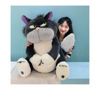 ARMAAN Peluche Chat Noir Lucifer Cendrillon, Jouet en Peluche Doux et Mignon, Oreiller Chat Démon Fleur, Cadeau d’Anniversaire pour Enfants et Filles,Grey-45cm