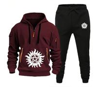 ARMAAN Survêtement Sport Homme Ensemble Complet, Sweat À Capuche 1/4 Zip Avec Cordon Et Pantalon Jogging, Tenue D’Automne Hiver Pour Supernatural, Ensemble Sport Décontracté,Red-x_l