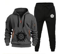 ARMAAN Survêtement Sport Homme Ensemble Complet, Sweat À Capuche 1/4 Zip Avec Cordon Et Pantalon Jogging, Tenue D’Automne Hiver Pour Supernatural, Ensemble Sport Décontracté,Grey2-3x_l
