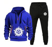 ARMAAN Survêtement Sport Homme Ensemble Complet, Sweat À Capuche 1/4 Zip Avec Cordon Et Pantalon Jogging, Tenue D’Automne Hiver Pour Supernatural, Ensemble Sport Décontracté,Blue1-3x_l
