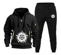 ARMAAN Survêtement Sport Homme Ensemble Complet, Sweat À Capuche 1/4 Zip Avec Cordon Et Pantalon Jogging, Tenue D’Automne Hiver Pour Supernatural, Ensemble Sport Décontracté,Black-3x_l