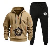 ARMAAN Survêtement Sport Homme Ensemble Complet, Sweat À Capuche 1/4 Zip Avec Cordon Et Pantalon Jogging, Tenue D’Automne Hiver Pour Supernatural, Ensemble Sport Décontracté,Brown-3x_l
