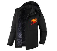 ARMAAN Veste Imperméable Montagne Homme, Manteau D'hiver Chaud À Capuche Et Poches Multiples Pour FAIRY TAIL, Parka Doublée Polaire Pour Le Camping, La Randonnée Et Le Ski,Black-5x_l
