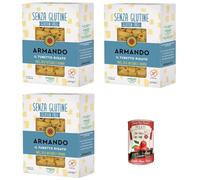 Armando, Il Tubetto Rigato Lot de 3 nouilles multi-grains sans gluten avec maïs, riz brun et quinoa 400 g + pelati italien gourmet 400 g