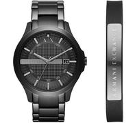 Armani Exchange Montre pour homme, mouvement date à trois aiguilles, boîtier en acier inoxydable noir de 46 mm avec bracelet en acier inoxydable, AX7101