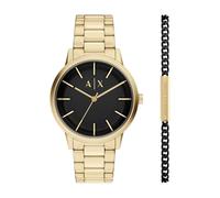 Armani Exchange A|X Coffret cadeau montre et bracelet en acier inoxydable doré à trois aiguilles pour homme