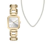 Armani Exchange A|X Ensemble montre et collier en acier inoxydable doré à trois aiguilles pour femme