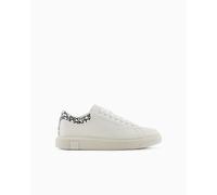 Armani Exchange ActionLeather,sidelogo,Laceup, Basket Homme, Off White+Black,