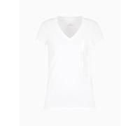 Armani Exchange Arte Sella pour Femme, col en V, Logo Tonal, Coupe ajustée, Blanc, Taille L, Blanc Optique., L