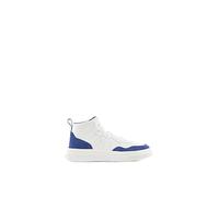 Armani Exchange Baskets Confortables pour Femme, Daim de Vache, Logo Cousu sur Le côté, Blanc/Bleu., 35 EU