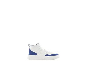 Armani Exchange Baskets Confortables pour Femme, Daim de Vache, Logo Cousu sur Le côté, Blanc/Bleu., 35 EU