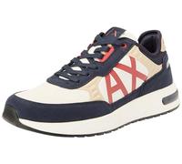 Armani Exchange Baskets Dusseldorf gaufrées à Motifs géométriques pour Homme, Bleu Marine Safari Red, 41 EU