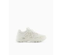 Armani Exchange Baskets Speed Low Cut pour Femme, détails en Maille, Logo Big Side, Blanc + pâle, 38,5 EU, Blanc pâle, 38.5 EU