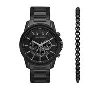 Armani Exchange Black Watch for Men, Quartz Chronograph Movement and 44mm Case Size with Stainless Steel Strap