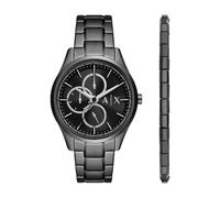 Armani Exchange Coffret montre multifonction, en acier inoxydable, noir, avec bracelet, pour homme, AX7154SET