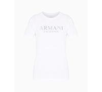 Armani Exchange Crewneck Regular Fit Rhinestone and Metallic Log Otee T-Shirt, Blanc Optique, L Femmes