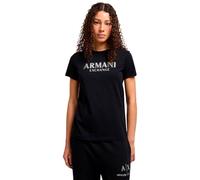 Armani Exchange Crewneck Regular Fit Rhinestone and Metallic Log Otee T-Shirt, Noir, XS Femmes