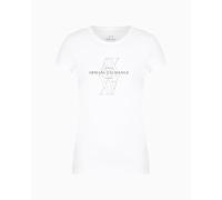 Armani Exchange Crewneck Slim Fit Rhinestone Monogram Logo Tee T-Shirt, Blanc Optique, L Femmes