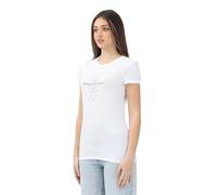 Armani Exchange Crewneck Slim Fit Rhinestone Monogram Logo Tee T-Shirt, Blanc Optique, M Femmes
