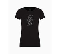 Armani Exchange Crewneck Slim Fit Rhinestone Monogram Logo Tee T-Shirt, Noir, M Femmes