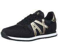 Armani Exchange Femme Baskets de Course rétro Chaussure de Terrain intérieur, Noir/doré, 38 EU