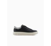 Armani Exchange Homme ActionLeather,sidelogo,Laceup Basket, Black+Off White, 45 EU
