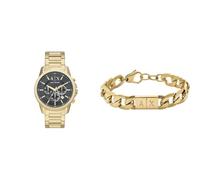 Armani Exchange Homme Doré Acier Inoxydable Montre and Bracelet, Coffret