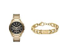 Armani Exchange Homme Doré Acier Inoxydable Montre and Bracelet, Coffret