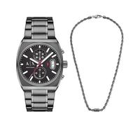 Armani Exchange Homme Montre Grise et Collier en Acier Inoxydable, Set