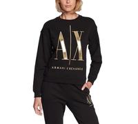 Armani Exchange Icon, Maxi Logo doré brodé, Manches resserrées Maillot de survêtement, Black, M Femme