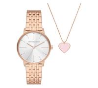 Armani Exchange Montre pour femme , mouvement trois aiguilles à quartz, boîtier en acier inoxydable or rose de 36 mm avec bracelet en acier inoxydable, AX7145SET