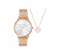 Armani Exchange Montre pour Femme, Mouvement Trois Aiguilles à Quartz, boîtier en Acier Inoxydable Or Rose de 36 mm avec Bracelet en Acier Inoxydable, AX7145SET