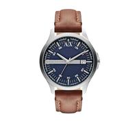 Armani Exchange Montre pour homme , mouvement à trois aiguilles avec date, boîtier en acier inoxydable de 46 mm avec bracelet en cuir, AX2133
