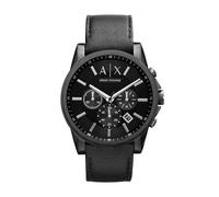Armani Exchange Montre pour homme , mouvement chronographe à quartz, boîtier en acier inoxydable noir de 45 mm avec bracelet en cuir, AX2098