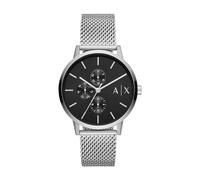 Armani Exchange montre pour homme, mouvement chronographe et boîtier de 42 mm avec bracelet en acier inoxydable, cuir ou silicone, Ton argenté et noir de jais, 42MM