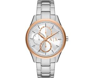 Armani Exchange Montre pour Homme, Mouvement chronographe et boîtier de 42 mm avec Bracelet en Acier Inoxydable, Cuir ou Silicone, Argent et Ton Or Rose, 42MM