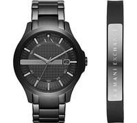 Armani Exchange Montre pour homme, mouvement date à trois aiguilles, boîtier en acier inoxydable noir de 46 mm avec bracelet en acier inoxydable, AX7101