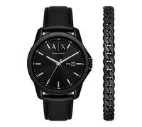 Armani Exchange Montre pour Homme Mouvement Quartz/3 Aiguilles Day-Date Boîtier 44mm avec bracelet en cuir AX7147SET