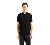 Armani Exchange AX Stacked Logo Cotton Piquet Zip Up Polo, Noir, M Homme