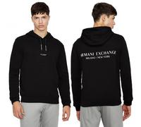 Armani Exchange Pull-Over Hooded Sweatshirt with Front Back Logo Homme Sweat à Capuche, Les Noirs, XS