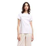 Armani Exchange T-Shirt à col Rond pour Femme - Coupe Droite - Strass et métal Log Otee, Blanc Optique., L