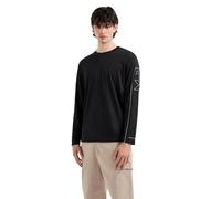 Armani Exchange T- Shirt à Manches Longues avec Logo AX brodé vers Le Bas du Bras-Coupe Droite-Jersey de Coton Pima, Noir, L Homme