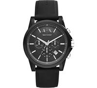 Armani Exchange Montre pour homme , mouvement chronographe, boîtier en acier inoxydable noir de 44 mm avec bracelet en silicone, AX1326