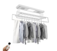 Armanyya Séchoir à linge électrique pour mur et plafond avec ventilateur et télécommande, support de lavage élévant, tringle à vêtements réglable de 130 à 215 cm, éclairage LED, télécommande de 50 m